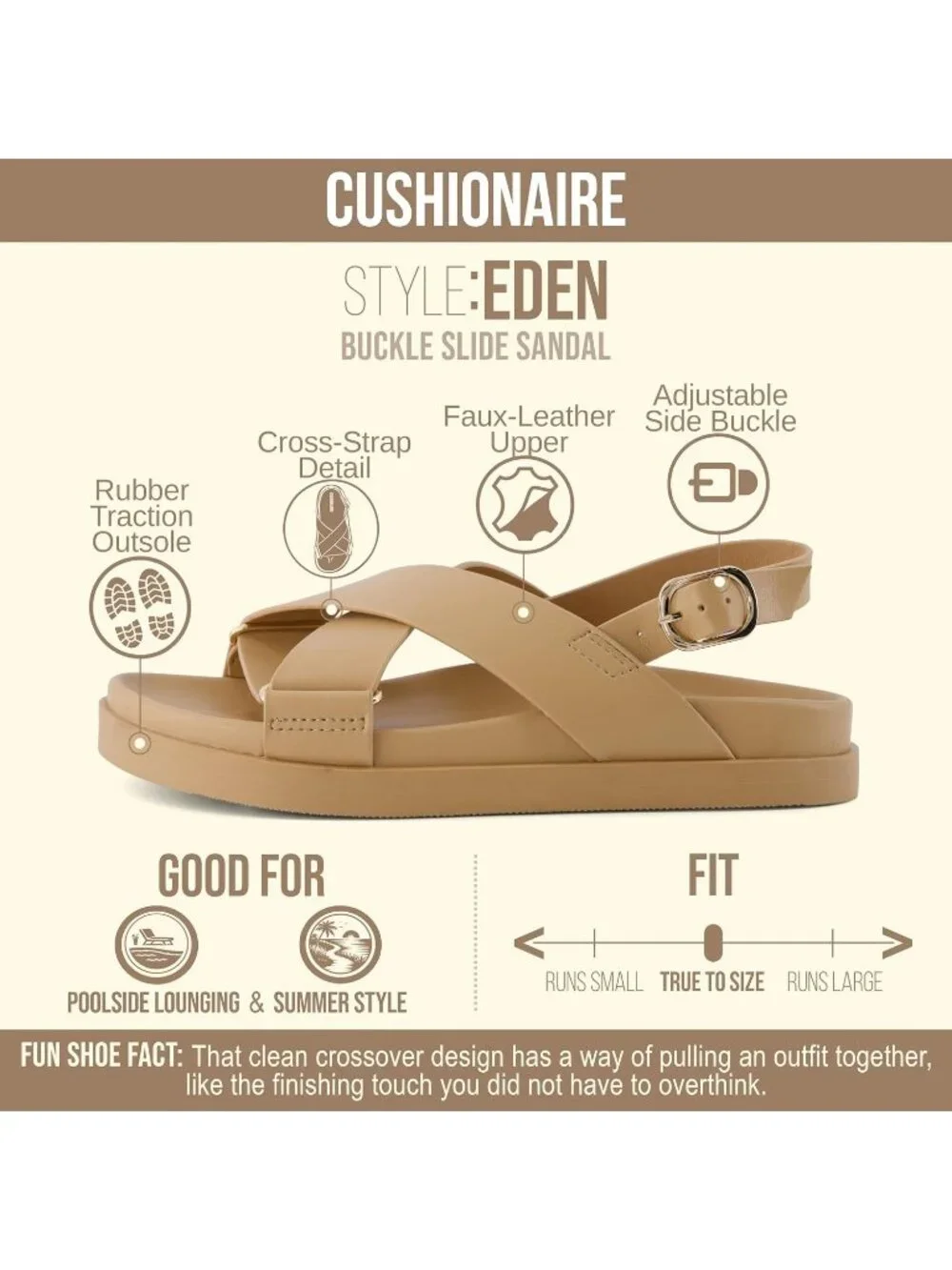 Women's Tan Comfortable Arch Support Foam Eden Footbed Platform Sandal Shoes